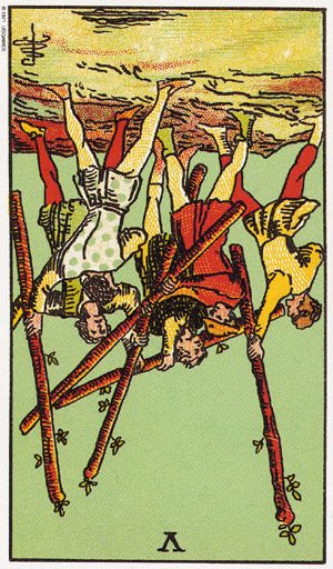 Таро "П'ять жезлів" перевернута