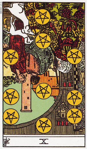 Таро Десятка Пентаклів перевернута