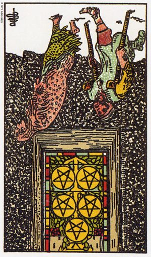 Перевернута П'ятірка Пентаклів таро