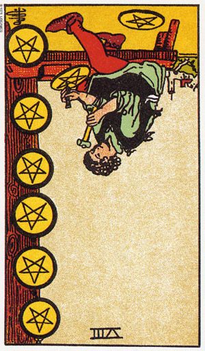 Таро Вісімка Пентаклів перевернута
