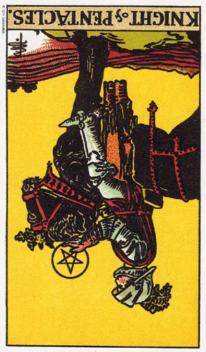 Таро Лицар Пентаклів перевернута