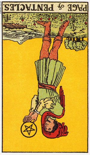 Таро Паж Пентаклів перевернута
