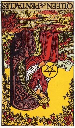 Таро Королева Пентаклів перевернута